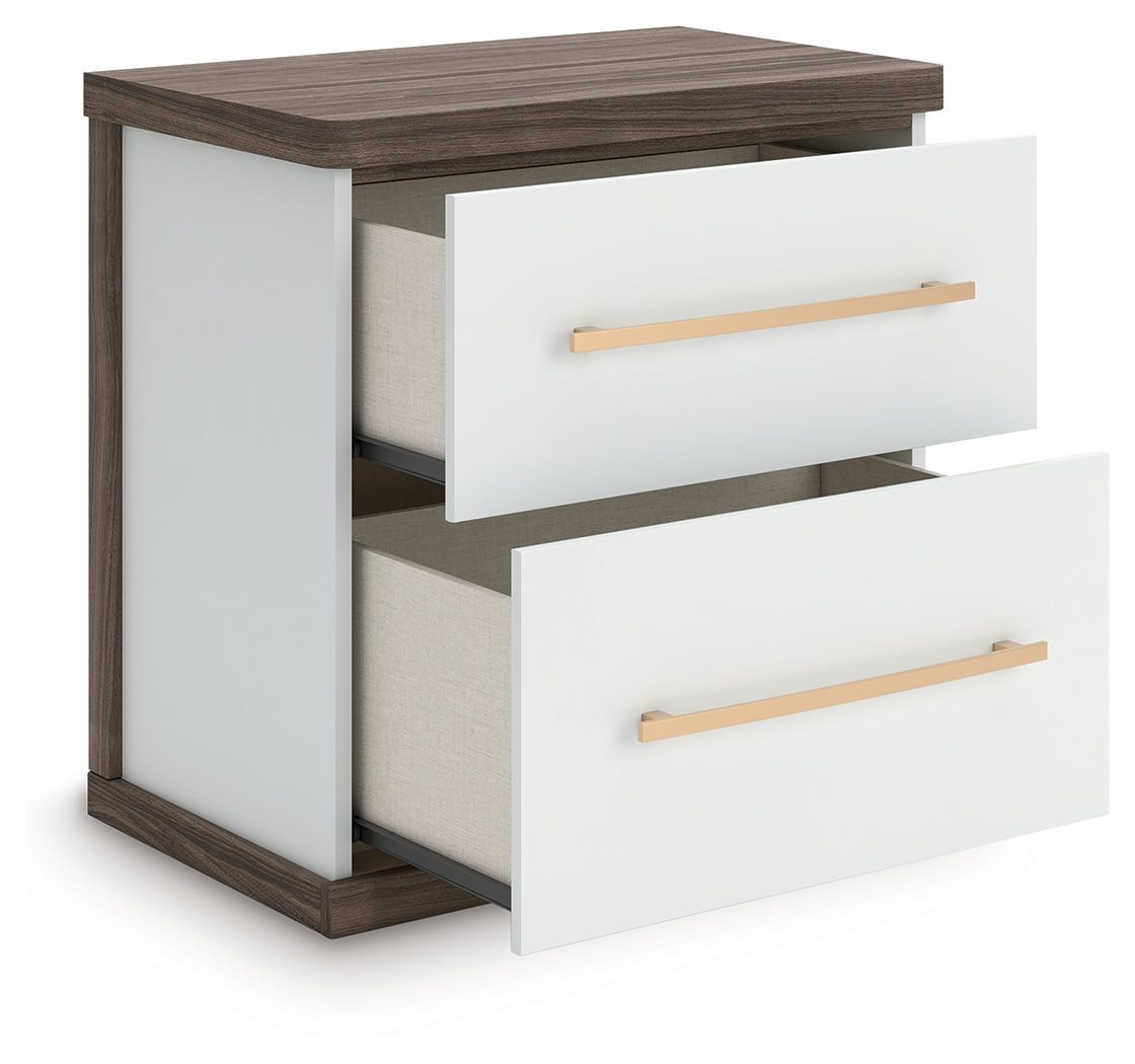 Kendanport Brown/White Two Drawer Night Stand- Viva Furn