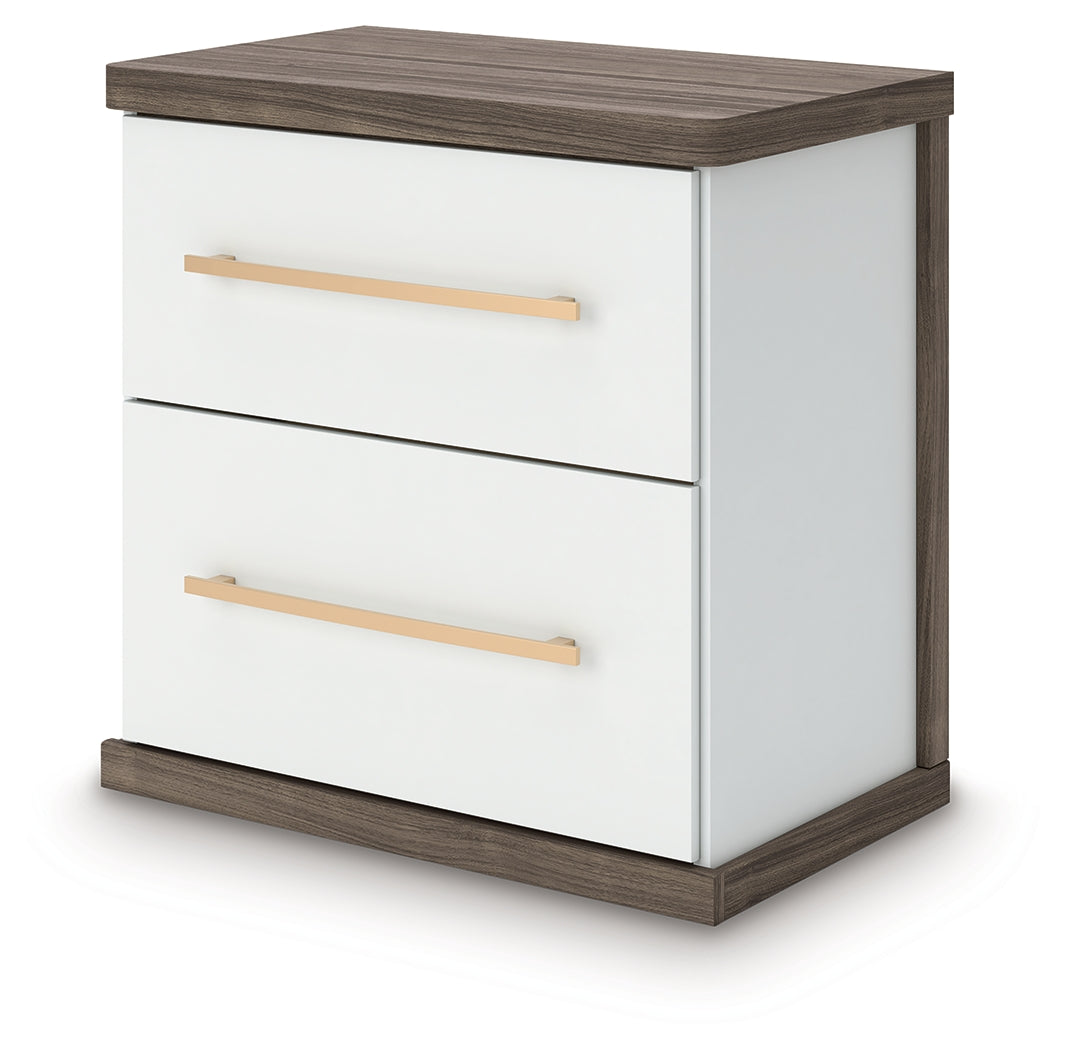 Kendanport Brown/White Two Drawer Night Stand- Viva Furn
