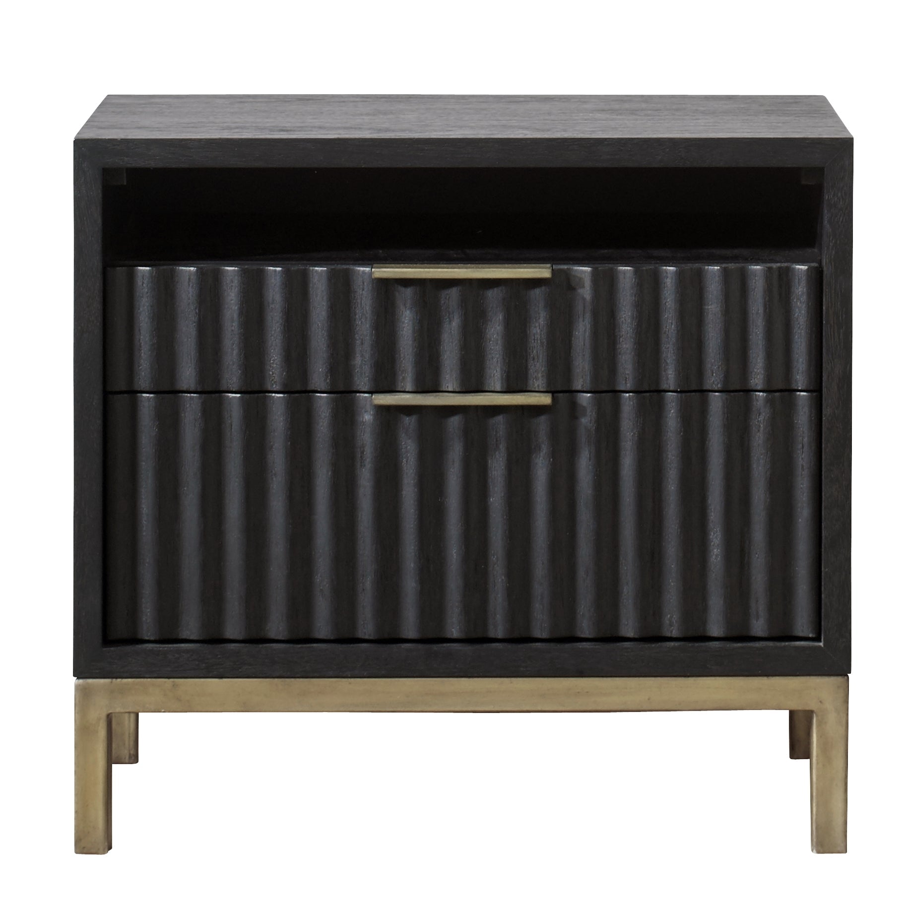 Kentfield Black Drifted Oak Solid Wood Two Drawer Nightstand - Ornate Home