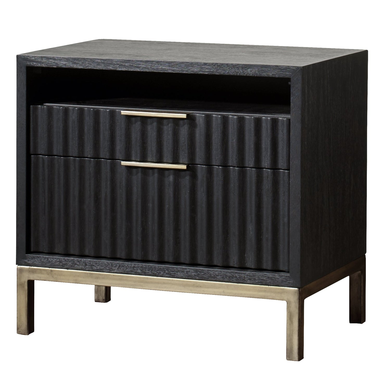 Kentfield Black Drifted Oak Solid Wood Two Drawer Nightstand - Ornate Home