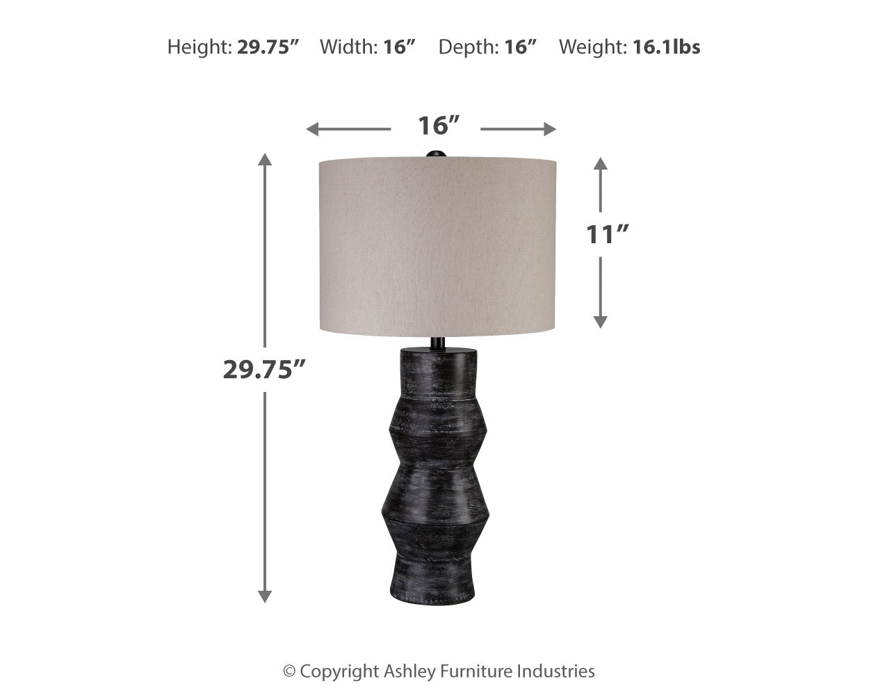 Kerbert Distressed Black 2-Piece Lamp Set- Viva Furn