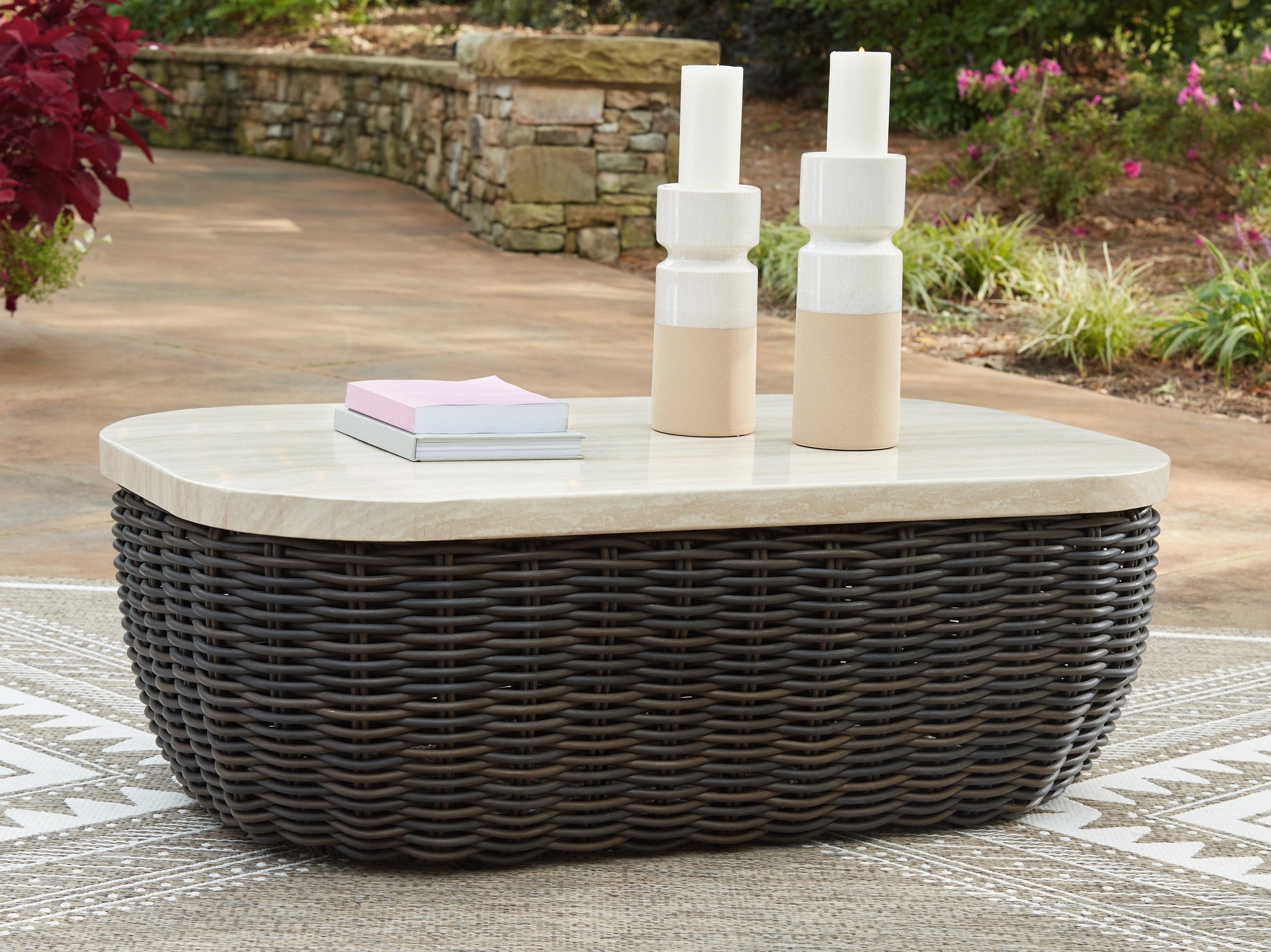 Kimora Beige/Dark Brown Outdoor Coffee Table- Viva Furn