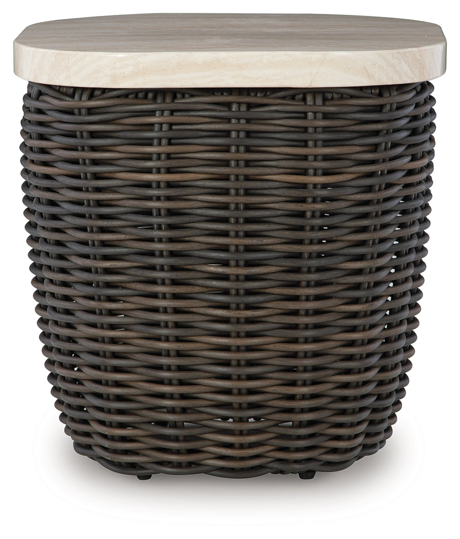 Kimora Beige/Dark Brown Outdoor End Table- Viva Furn