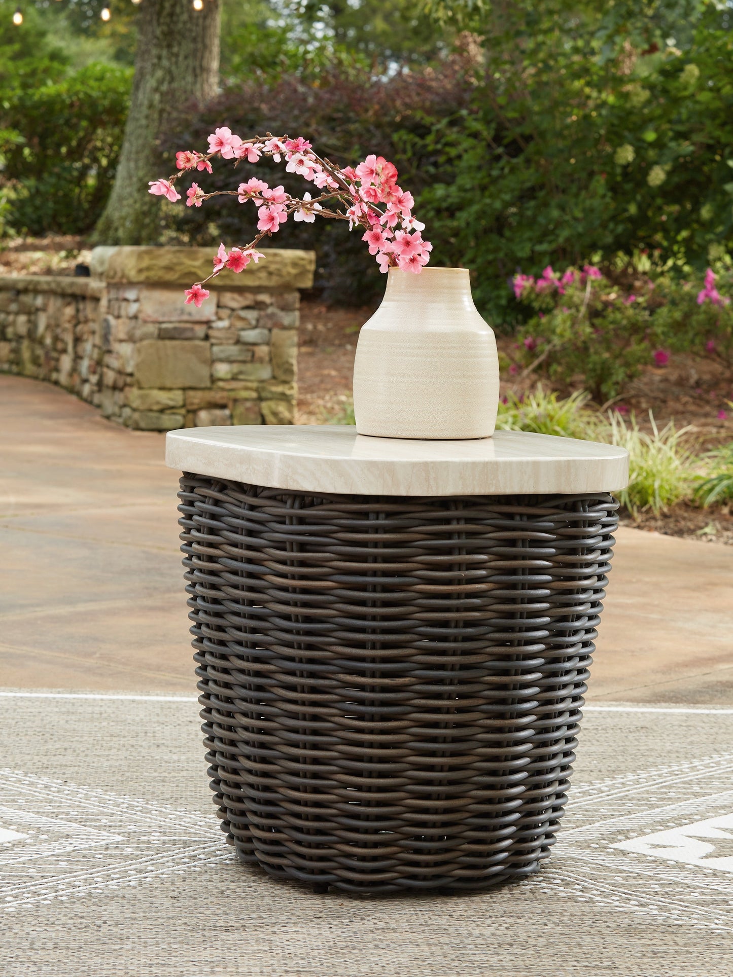 Kimora Beige/Dark Brown Outdoor End Table- Viva Furn