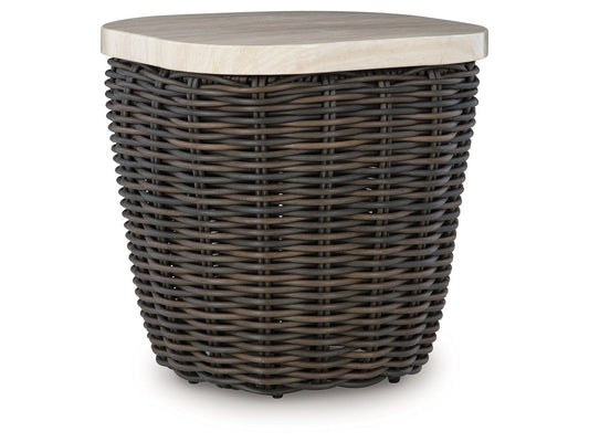 Kimora Beige/Dark Brown Outdoor End Table- Viva Furn