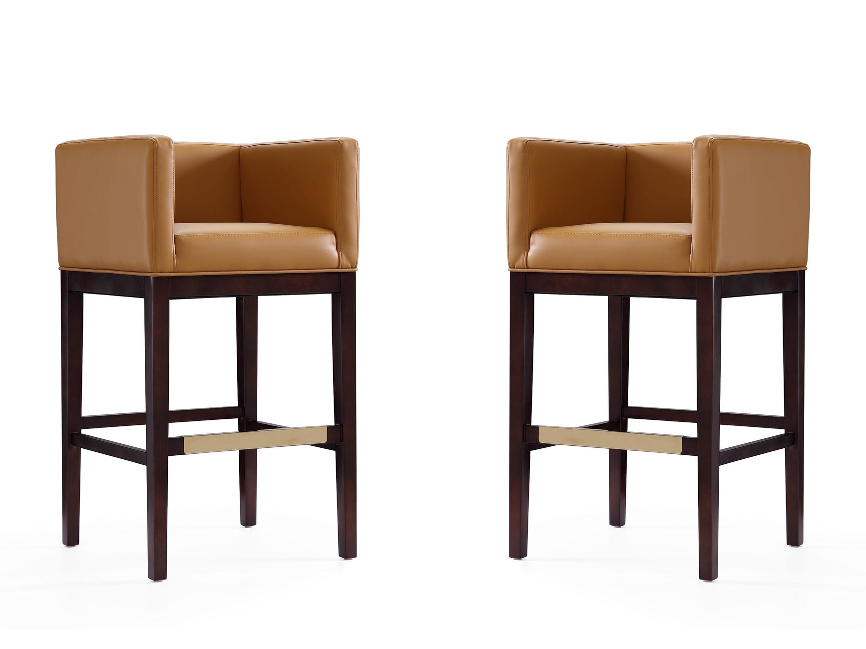 Kingsley Barstool in Camel and Dark Walnut (set of 2) - Ornate Home