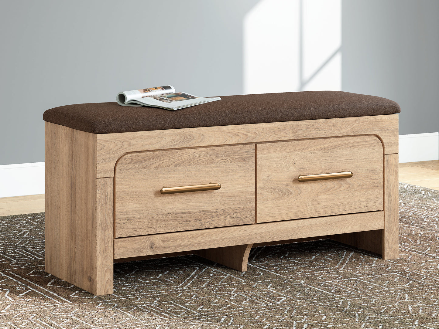 Kinlanni Tan/Brown Bedroom UPH Storage Bench- Viva Furn
