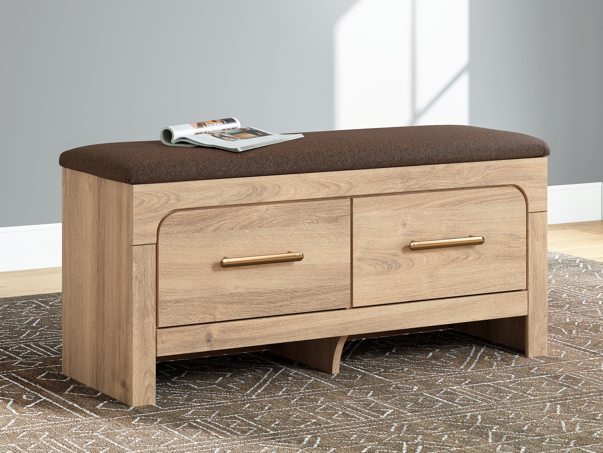 Kinlanni Tan/Brown Bedroom UPH Storage Bench- Viva Furn