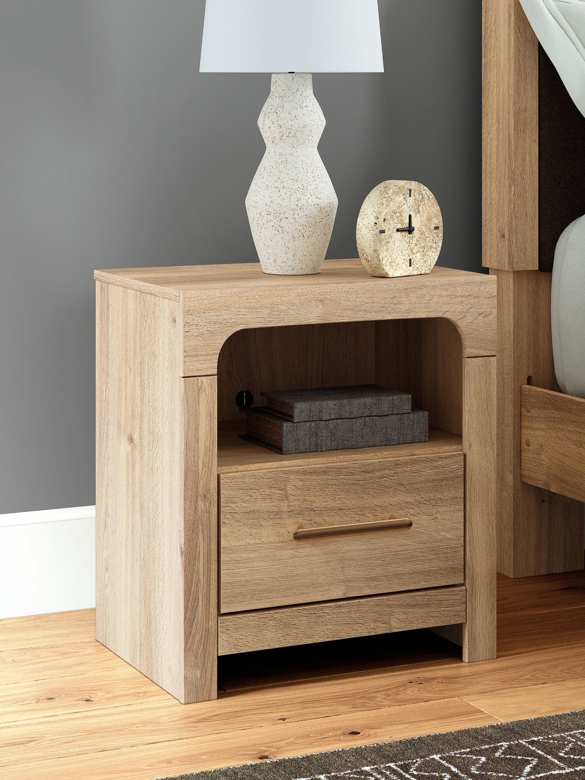 Kinlanni Tan One Drawer Night Stand- Viva Furn