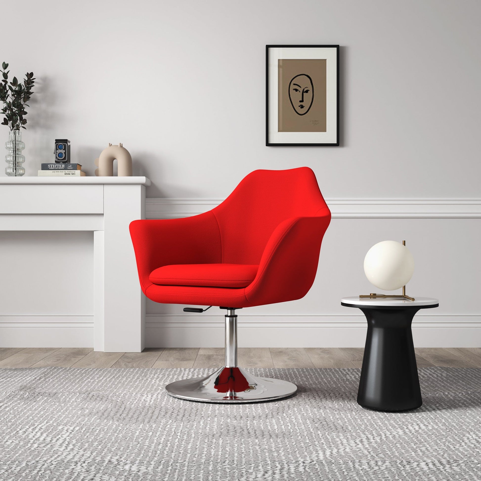 Kinsey Adjustable Height Swivel Accent Chair in Red and Polished Chrome - Ornate Home