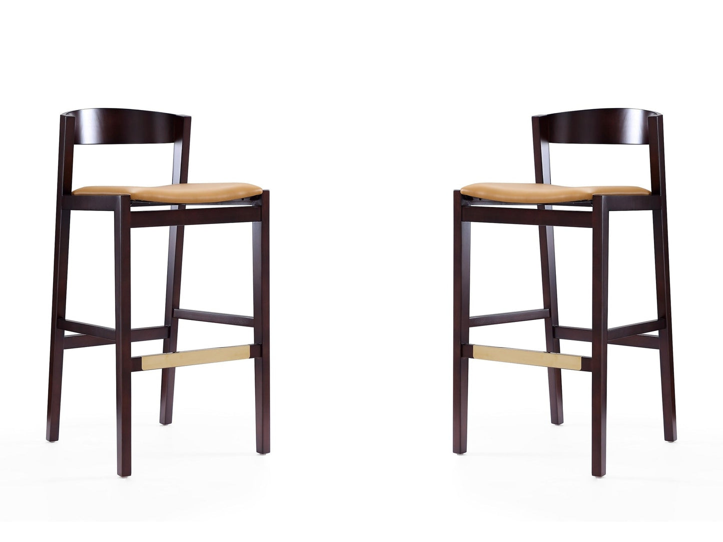 Klismos Barstool in Camel and Dark Walnut (set of 2) - Ornate Home