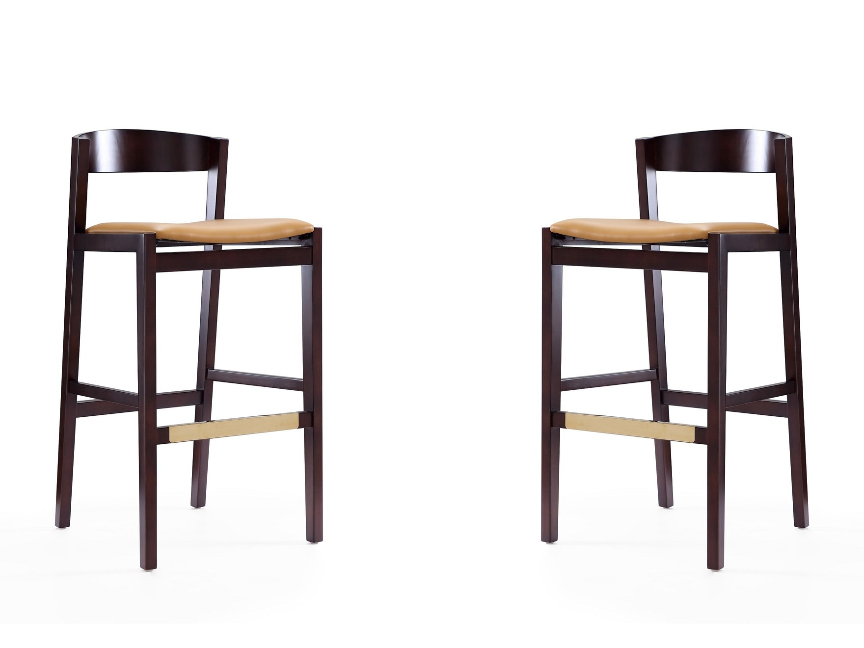 Klismos Barstool in Camel and Dark Walnut (set of 2) - Ornate Home