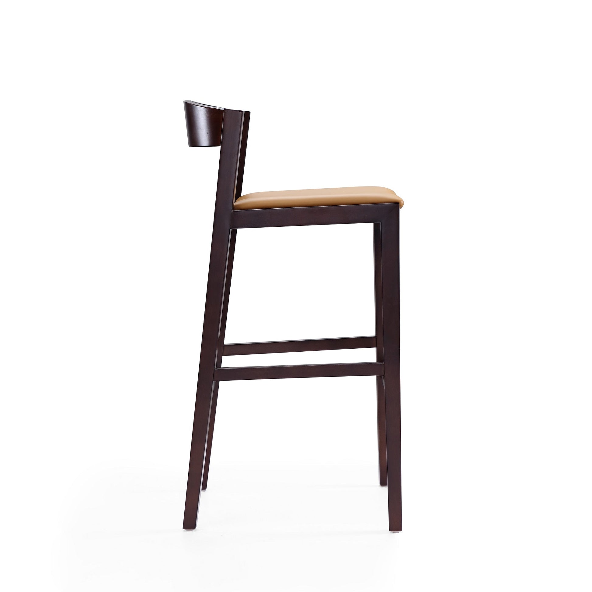 Klismos Barstool in Camel and Dark Walnut (set of 3) - Ornate Home