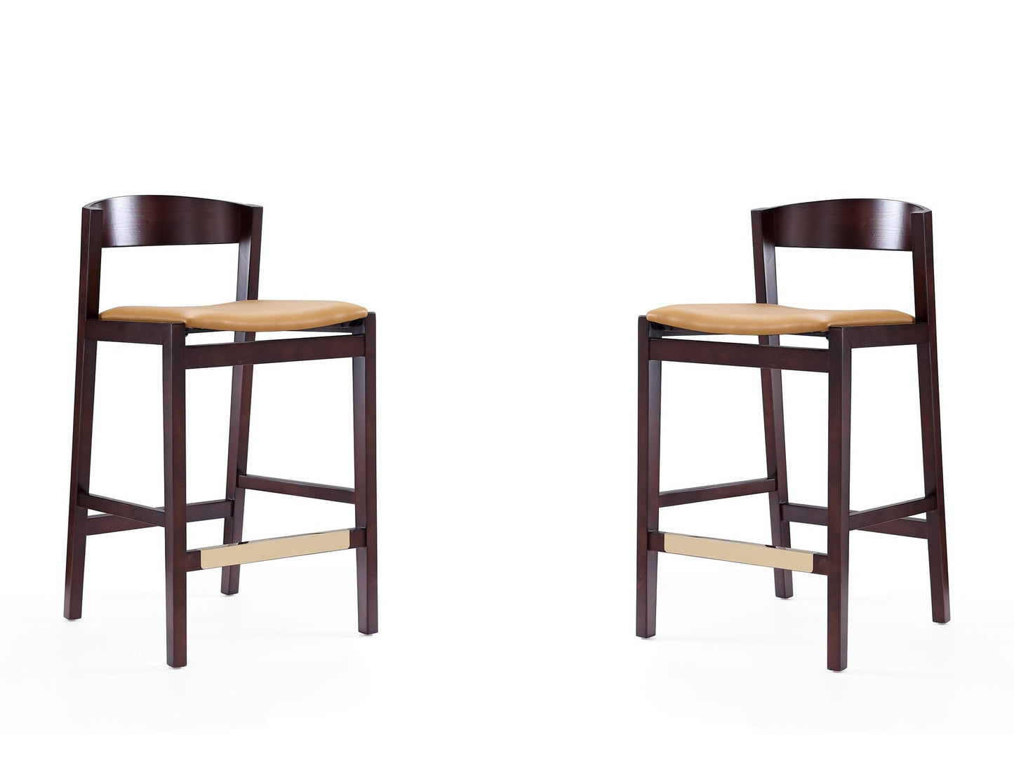 Klismos Counter Stool in Camel and Dark Walnut (set of 2) - Ornate Home
