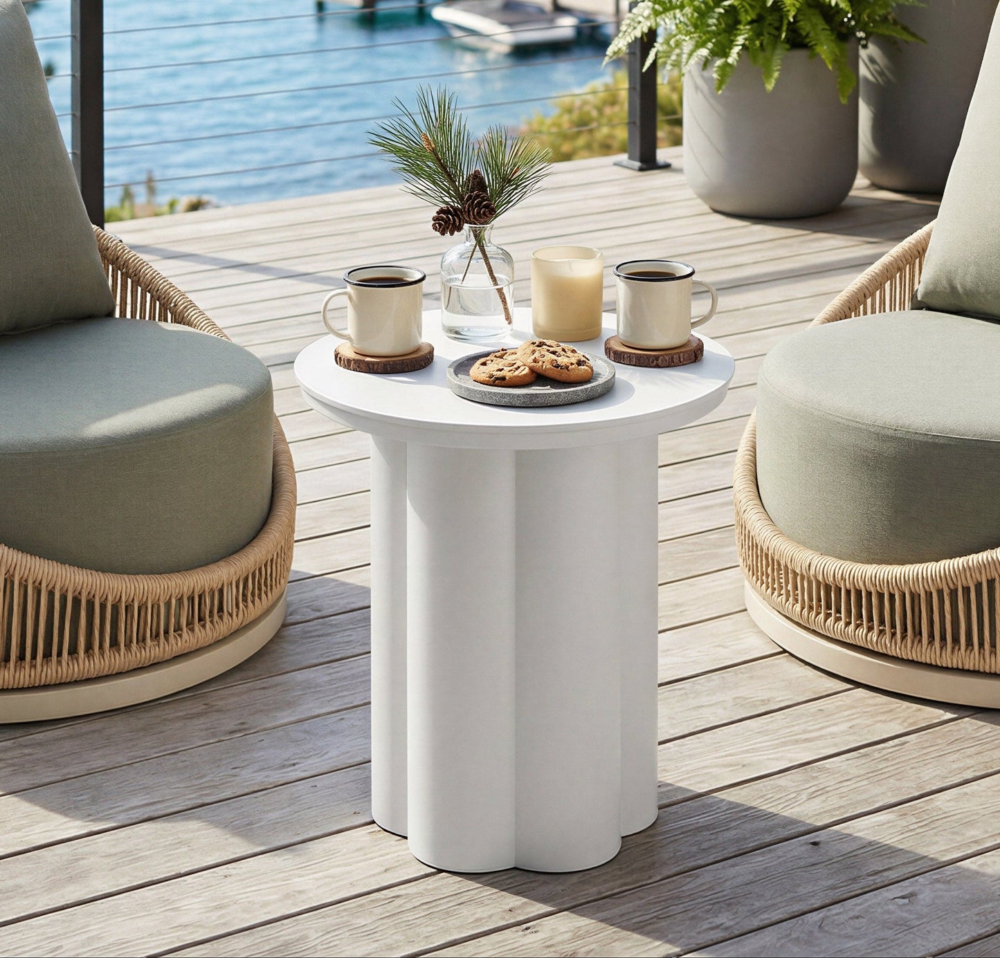 Kogur White Outdoor Side Table - Ornate Home