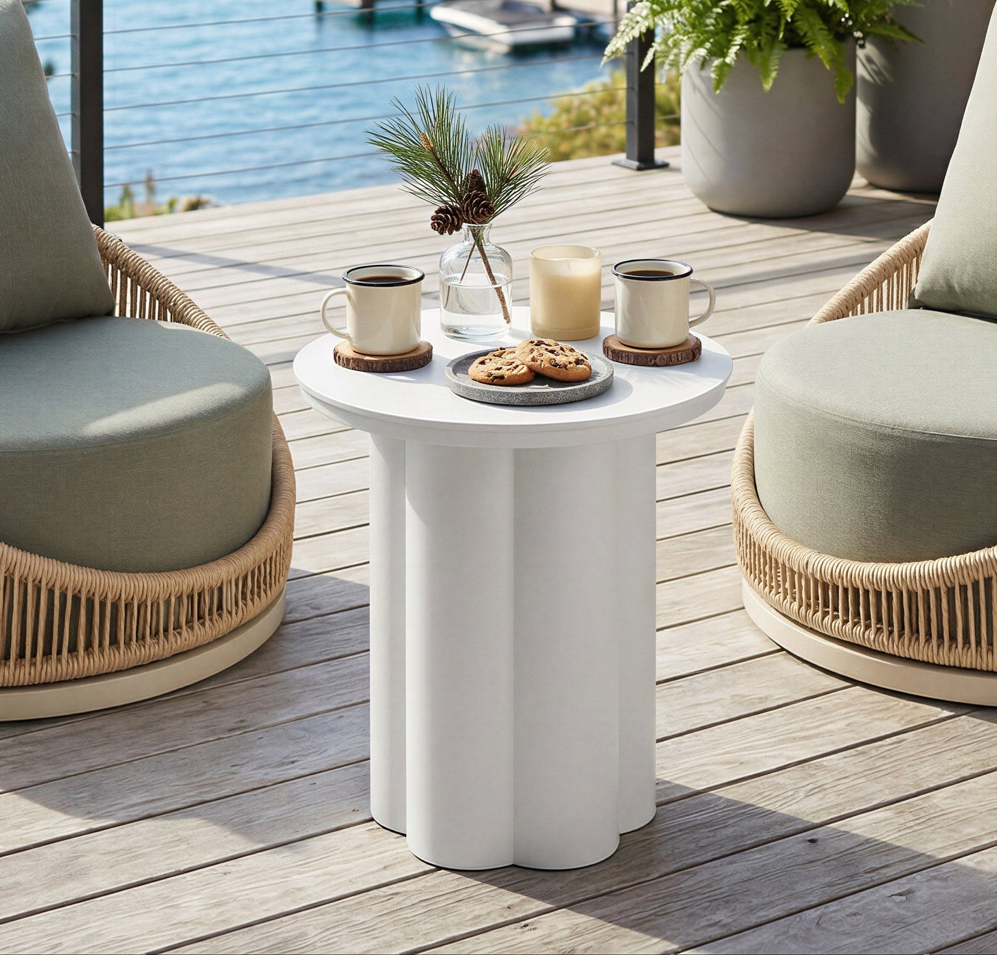 Kogur White Outdoor Side Table - Ornate Home
