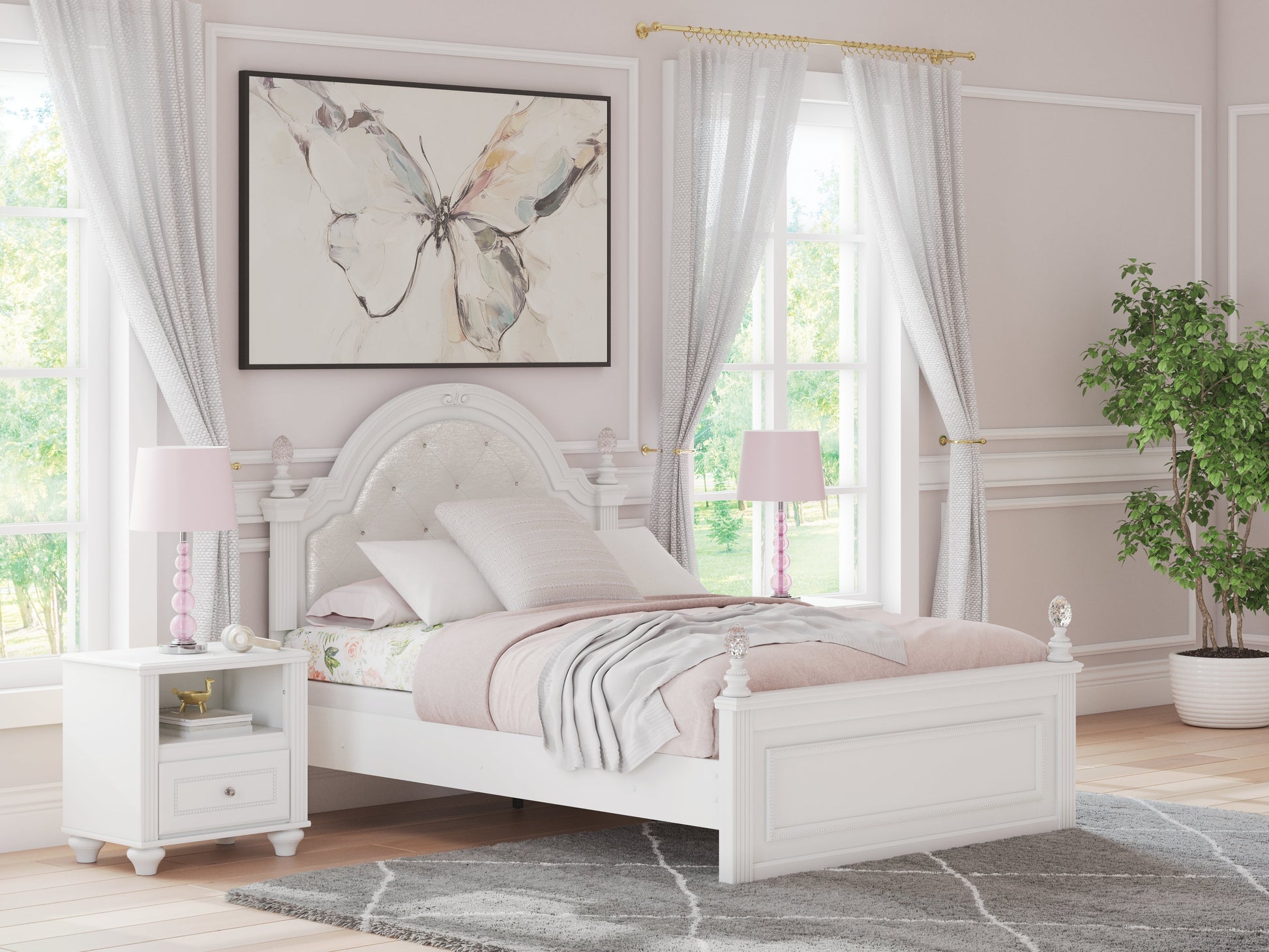 Kozlani White Full Upholstered Panel Bed- Viva Furn