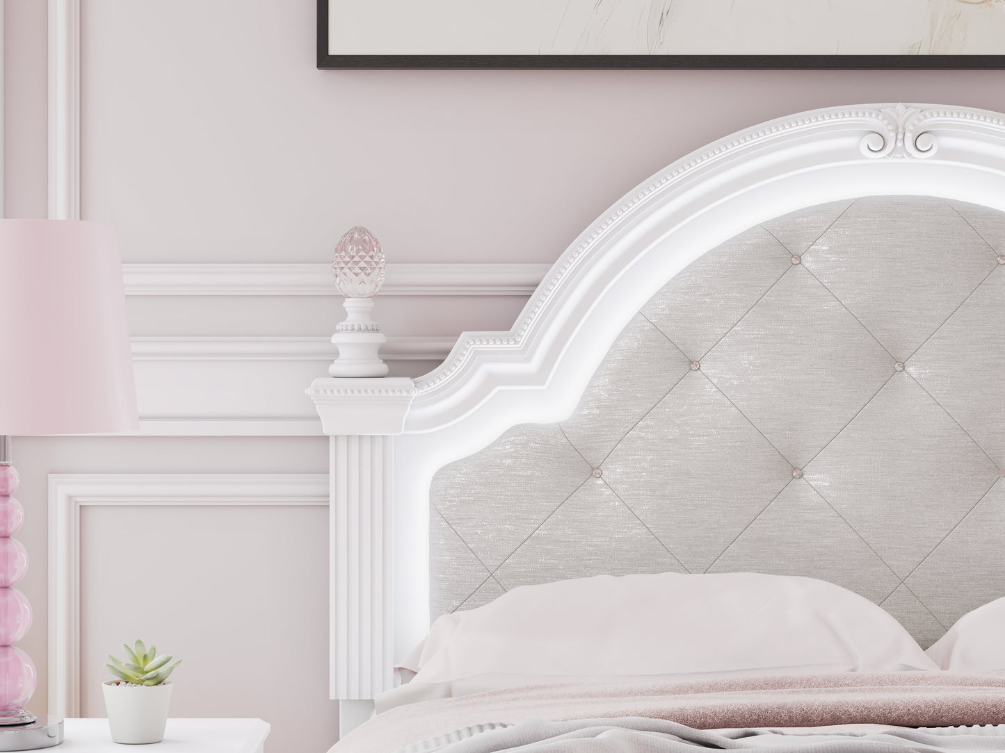 Kozlani White Full Upholstered Panel Bed- Viva Furn