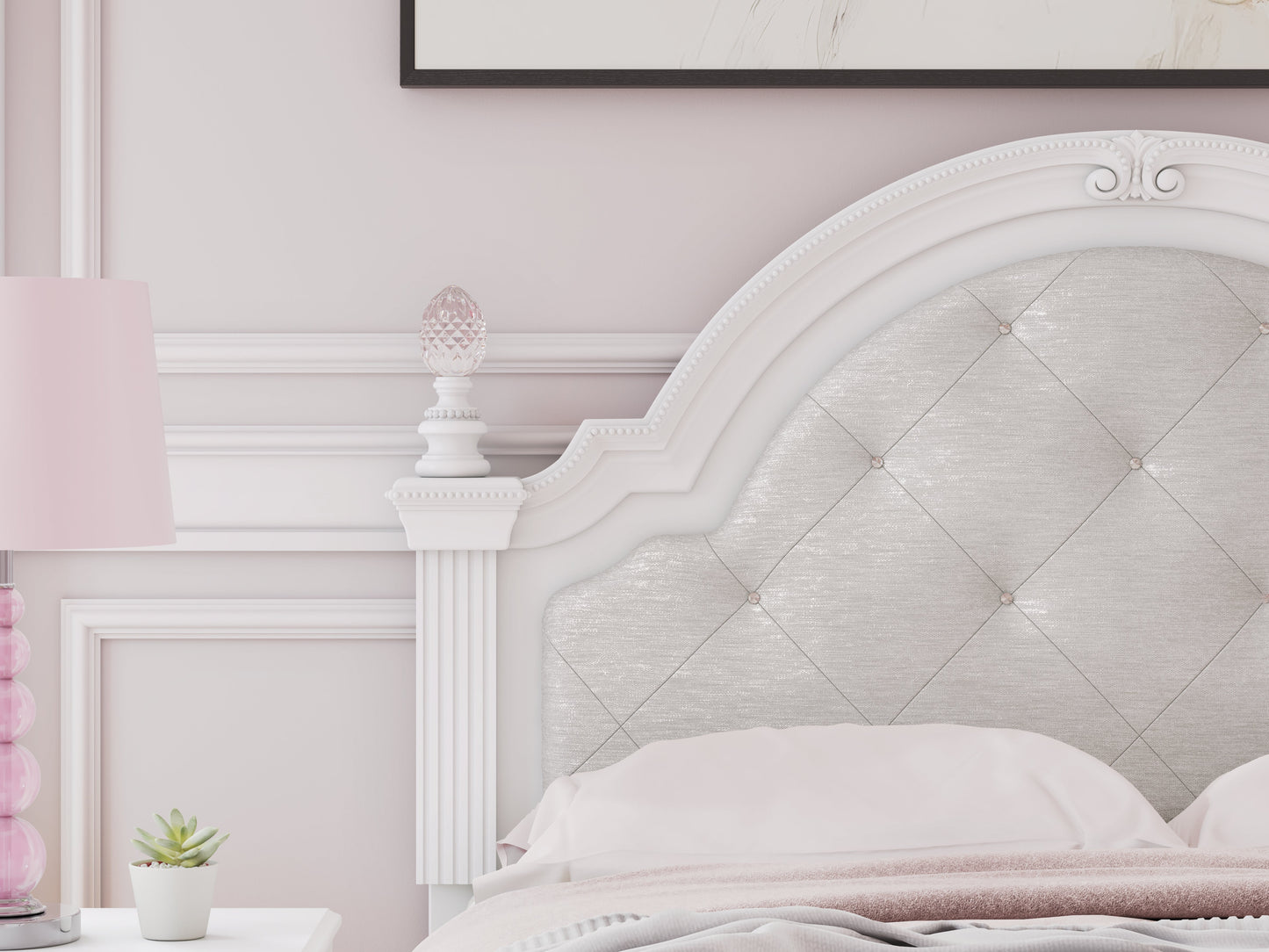Kozlani White Full Upholstered Panel Bed- Viva Furn