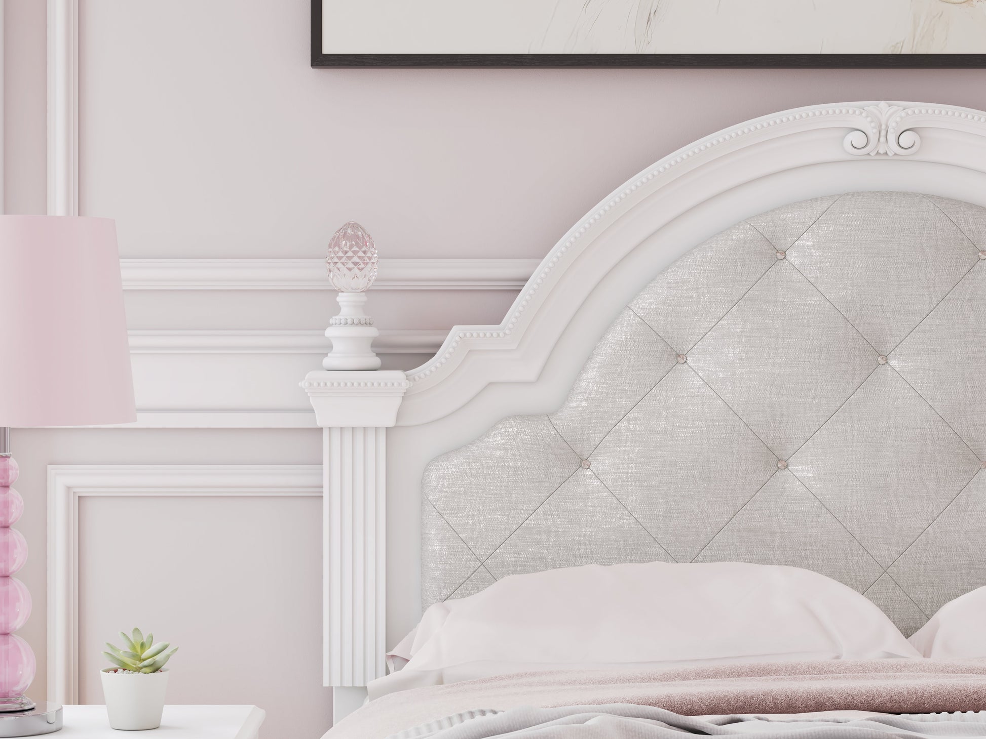 Kozlani White Full Upholstered Panel Bed- Viva Furn