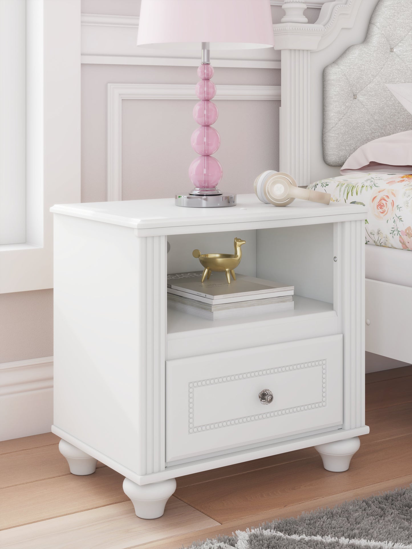 Kozlani White One Drawer Night Stand- Viva Furn