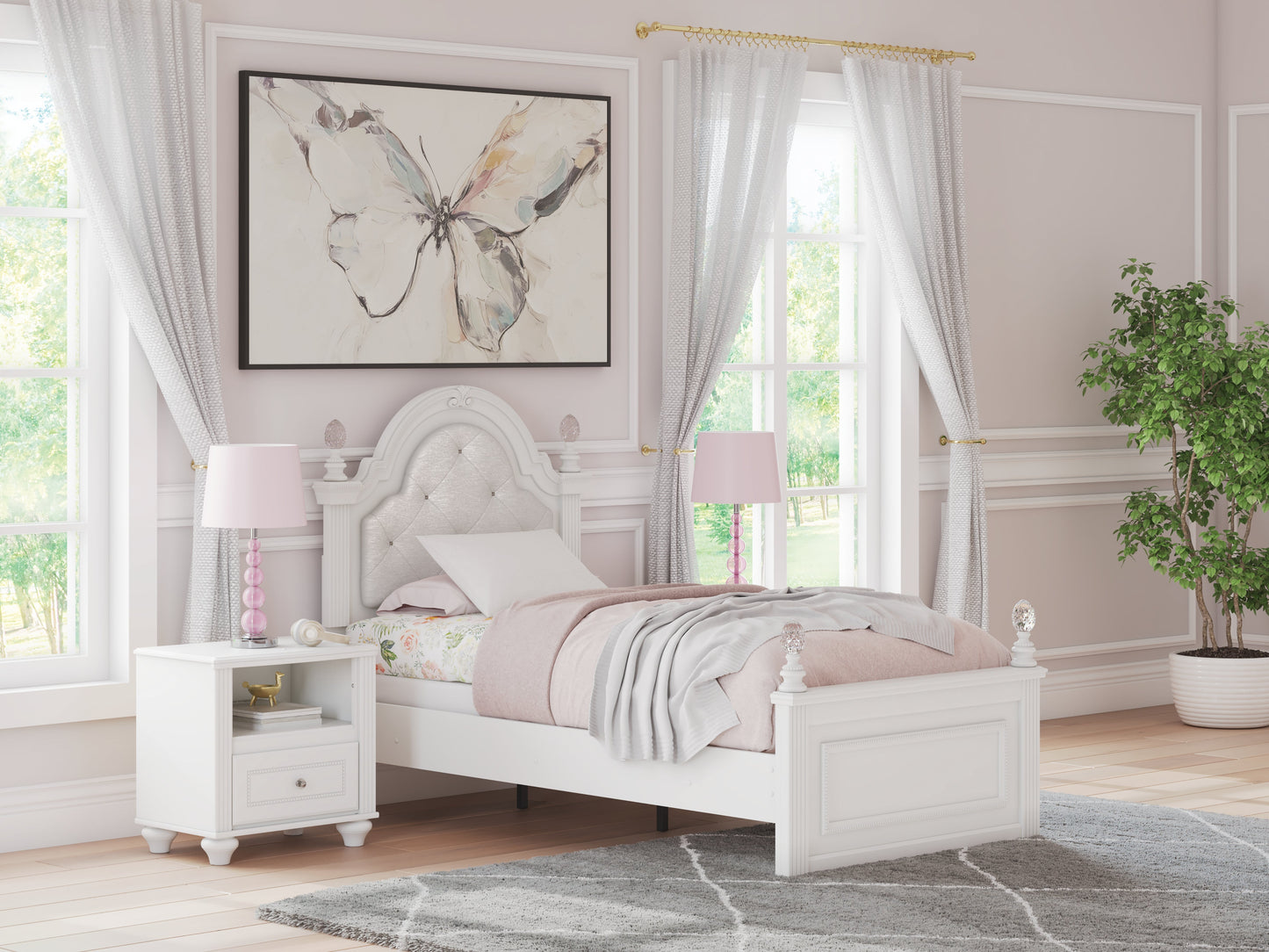 Kozlani White Twin Upholstered Panel Bed- Viva Furn