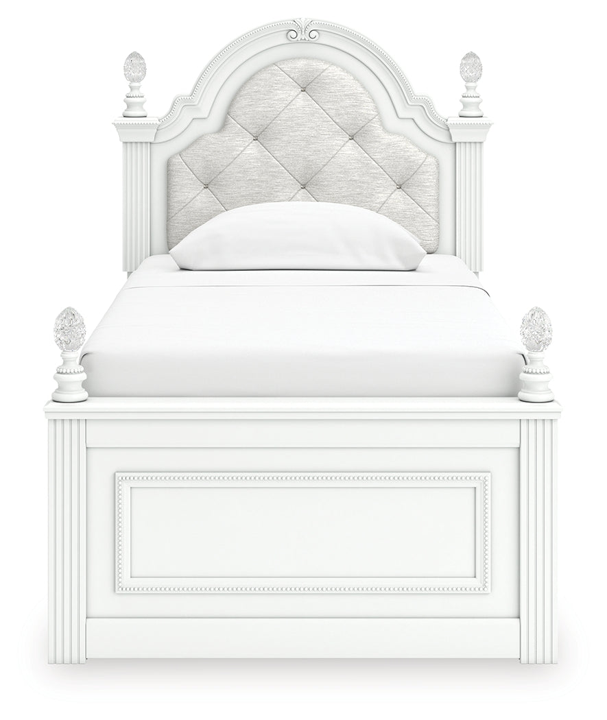 Kozlani White Twin Upholstered Panel Bed- Viva Furn
