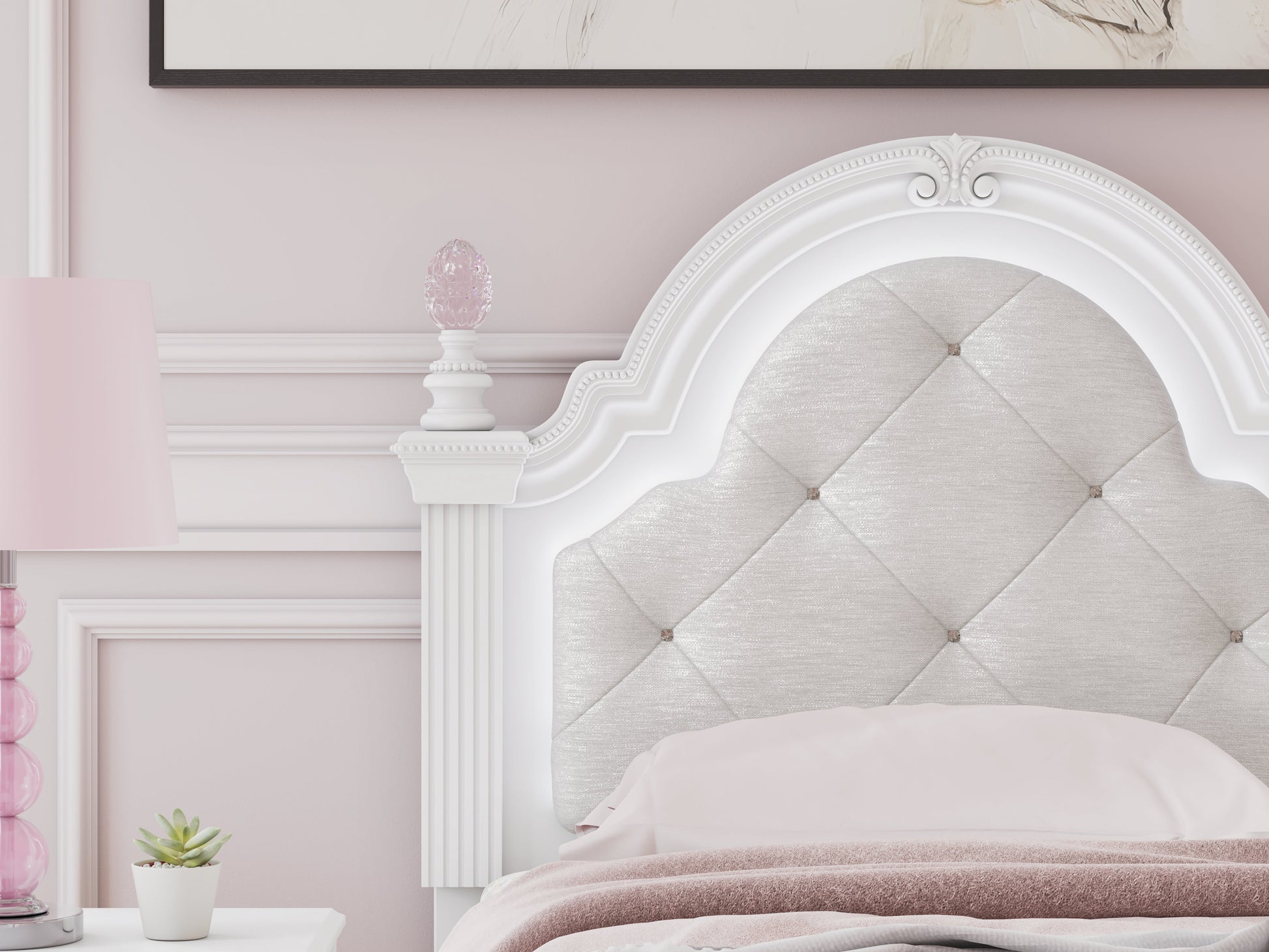 Kozlani White Twin Upholstered Panel Bed- Viva Furn