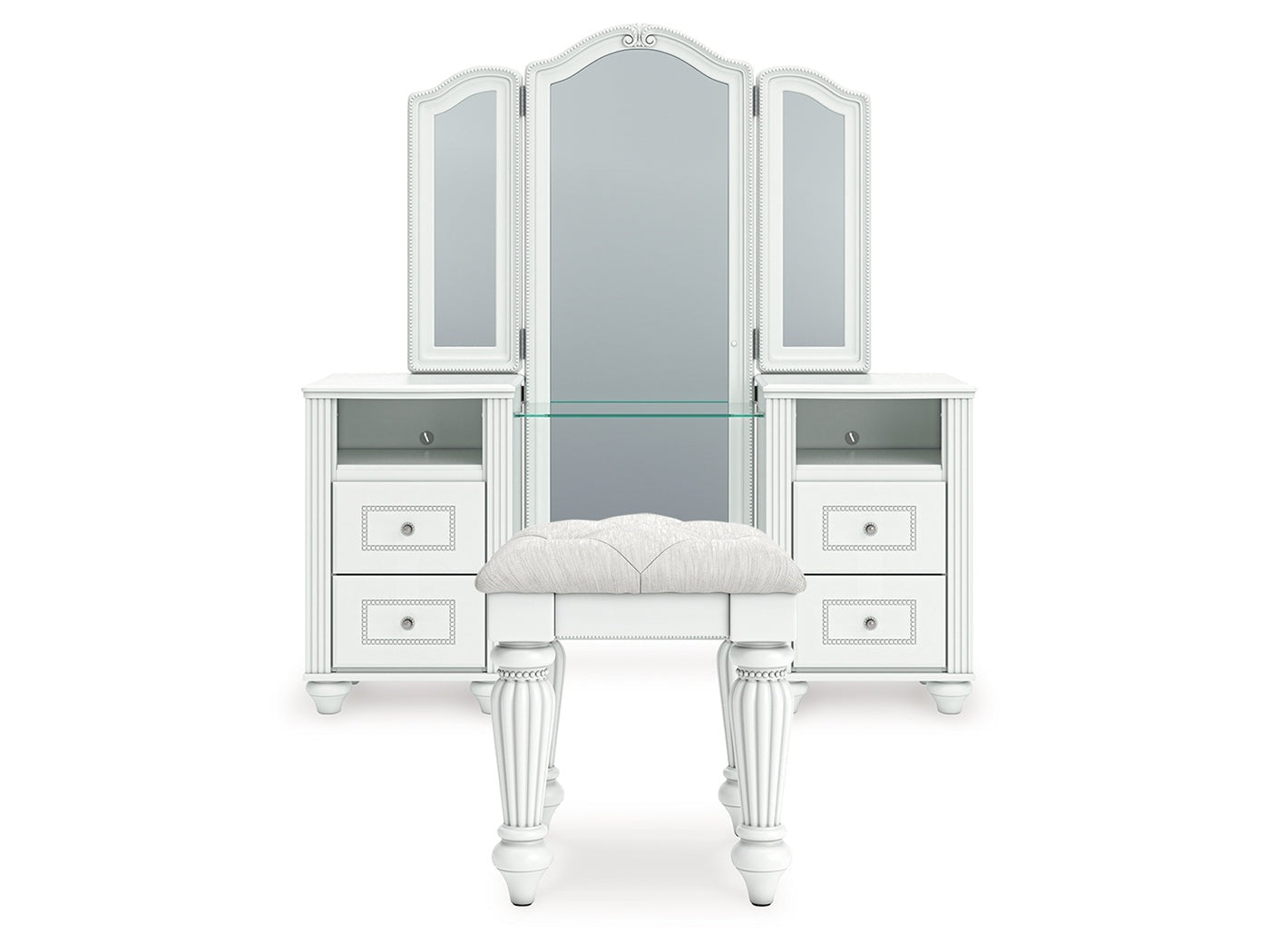 Kozlani White Vanity, Mirror and Stool- Viva Furn