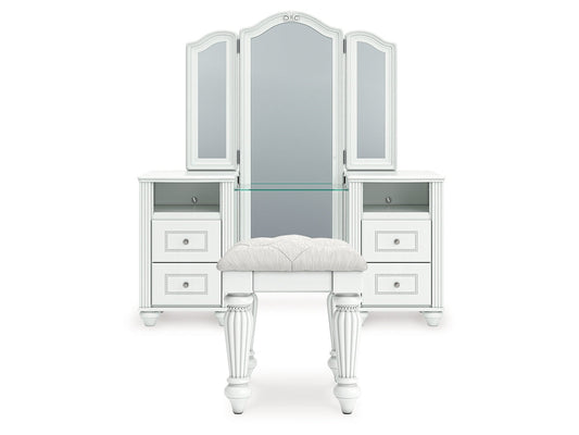 Kozlani White Vanity, Mirror and Stool- Viva Furn