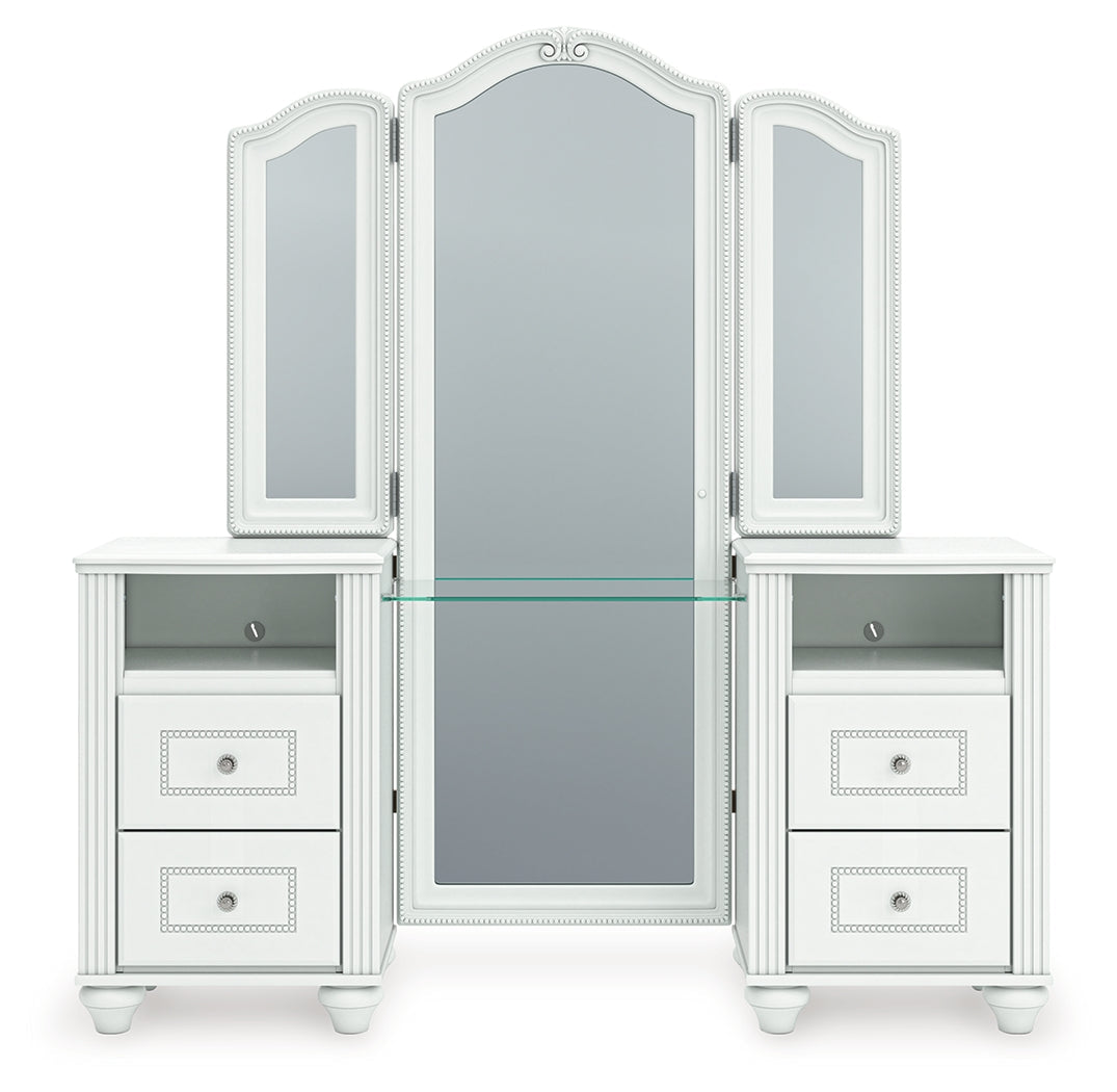 Kozlani White Vanity, Mirror and Stool- Viva Furn