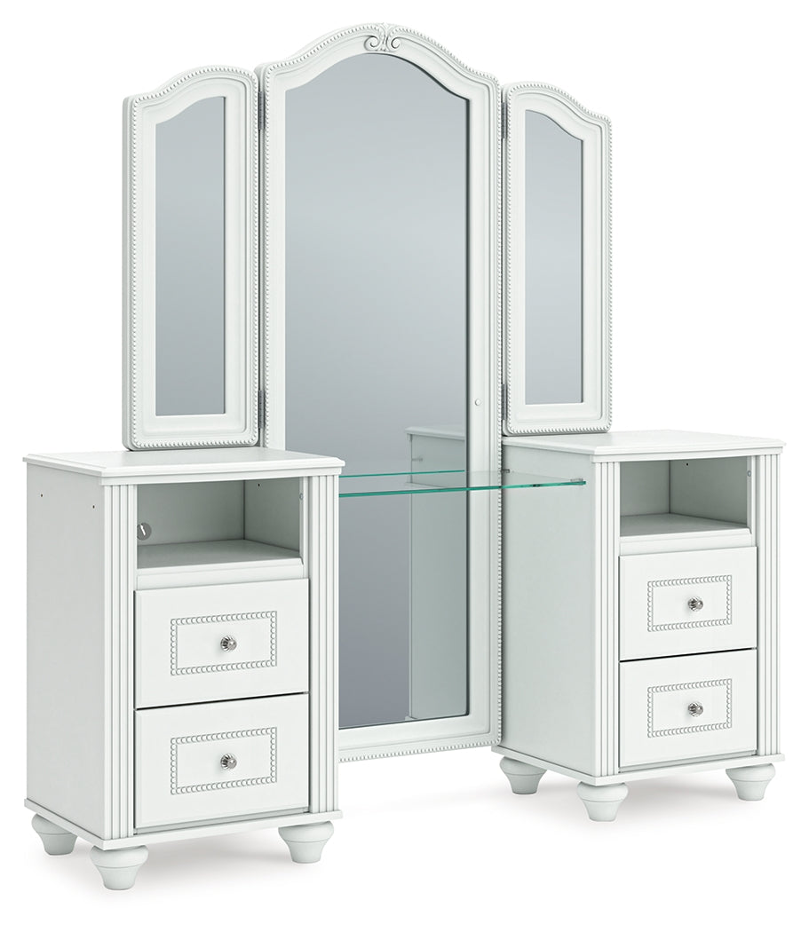 Kozlani White Vanity, Mirror and Stool- Viva Furn