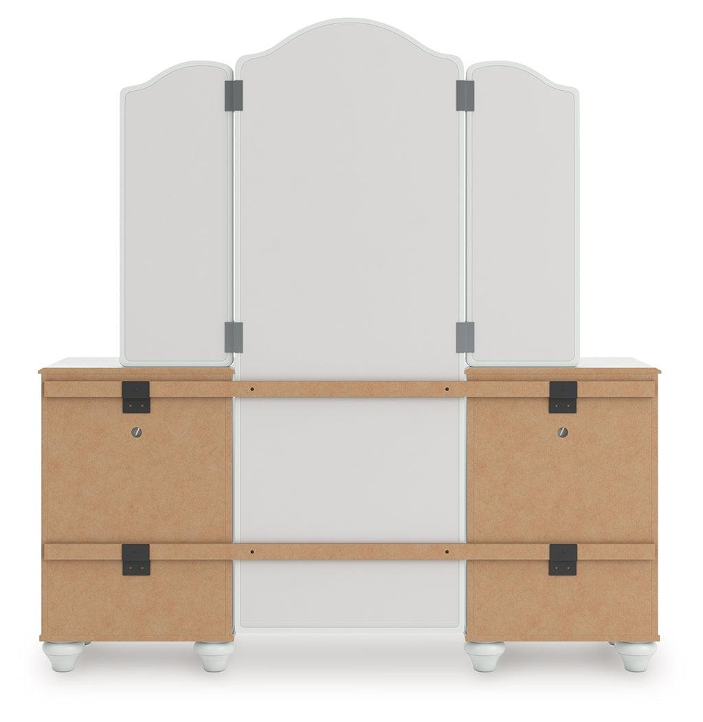 Kozlani White Vanity, Mirror and Stool- Viva Furn