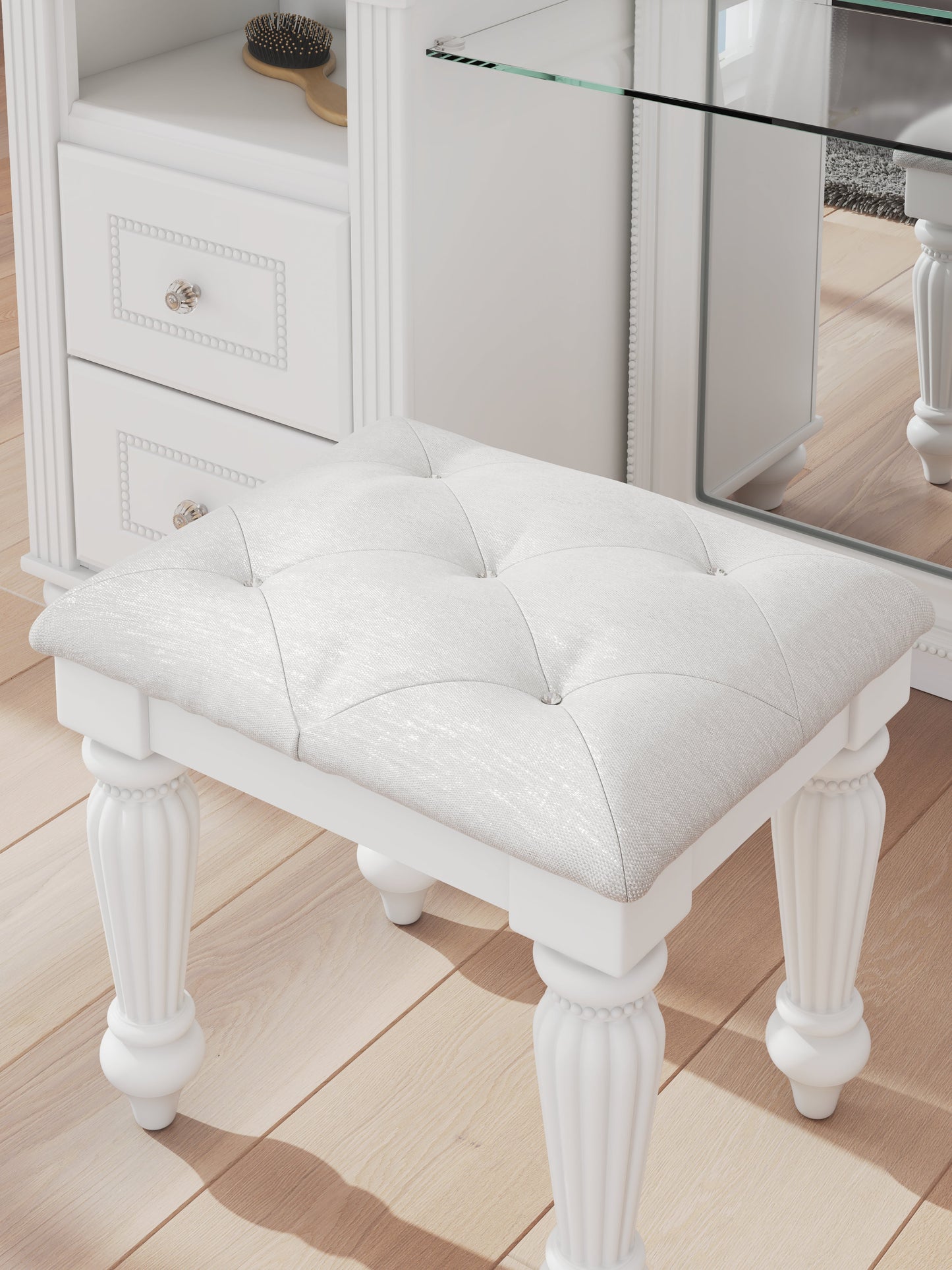Kozlani White Vanity, Mirror and Stool- Viva Furn