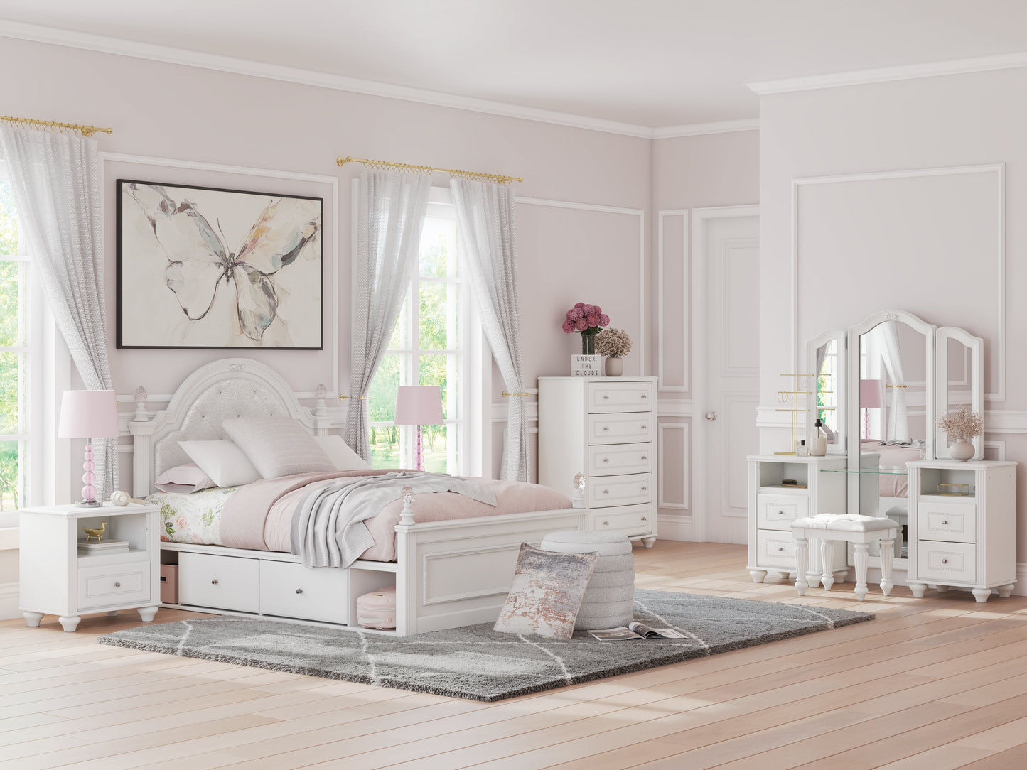 Kozlani White Vanity with Mirror- Viva Furn