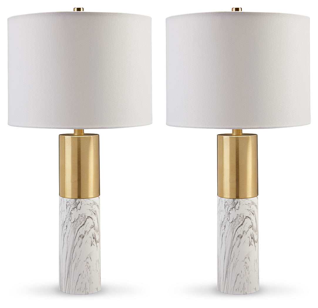 Samney Gold Finish & White Table Lamp (Set of 2)