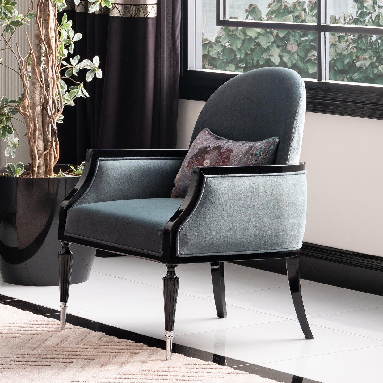 La Francaise Black Ice/Azure Accent Chair - Ornate Home
