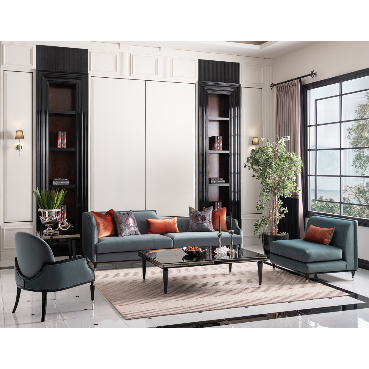 La Francaise Black Ice/Azure Accent Chair - Ornate Home
