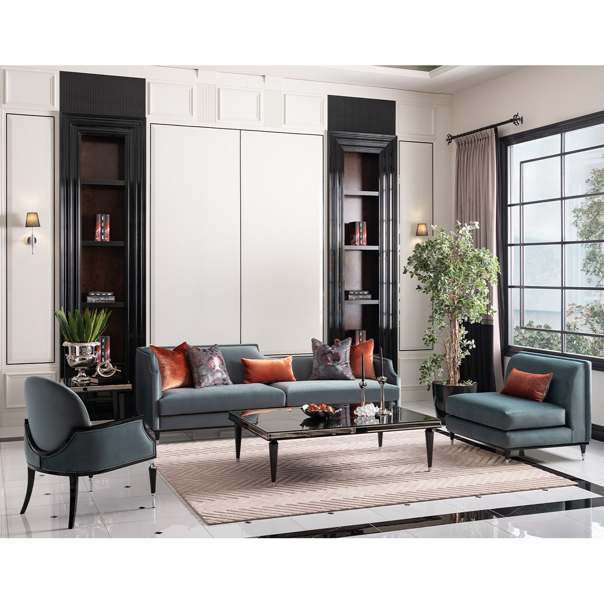 La Francaise Black Ice/Azure Armless Accent Chair - Ornate Home