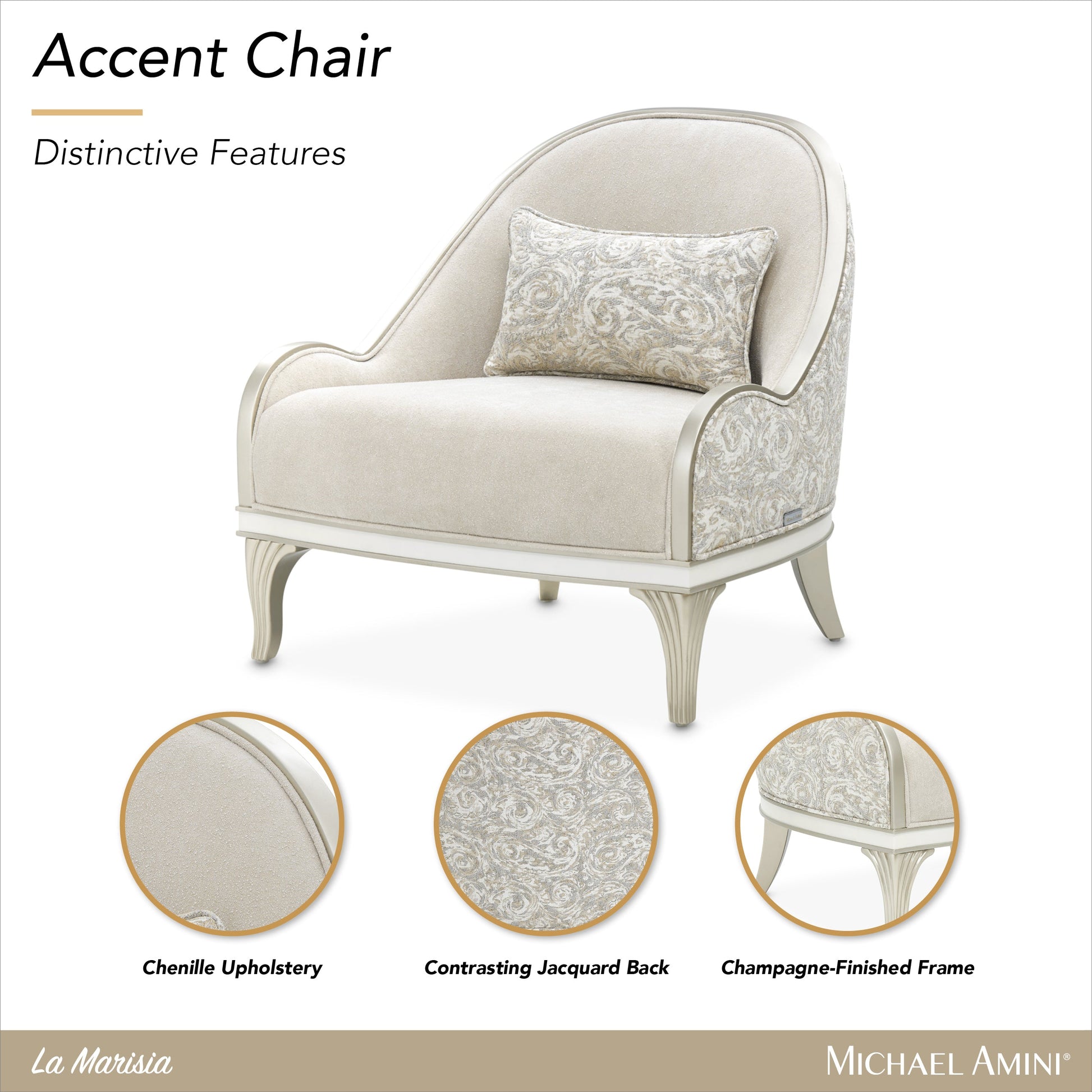 La Marisia Champagne/Tranquil Chenille Accent Chair - Ornate Home