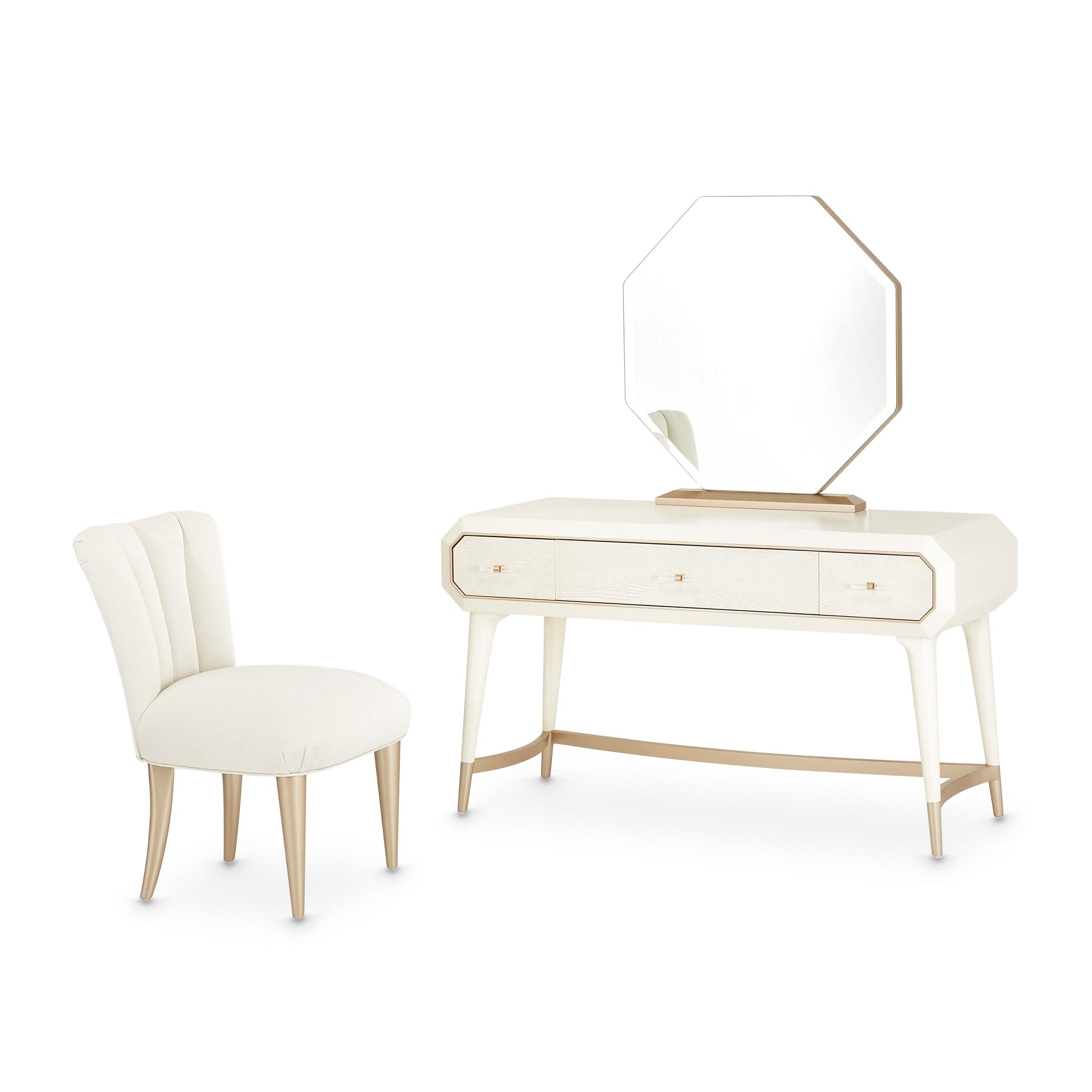 La Rachelle Medium Champagne Vanity Set with Mirror & Chair - Ornate Home