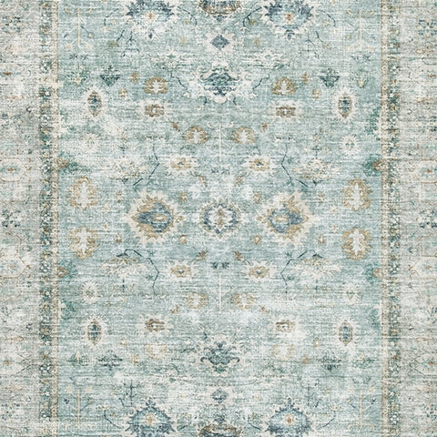 Ladstoney Teal/Beige/Ochre Memory Foam Large Rug- Viva Furn