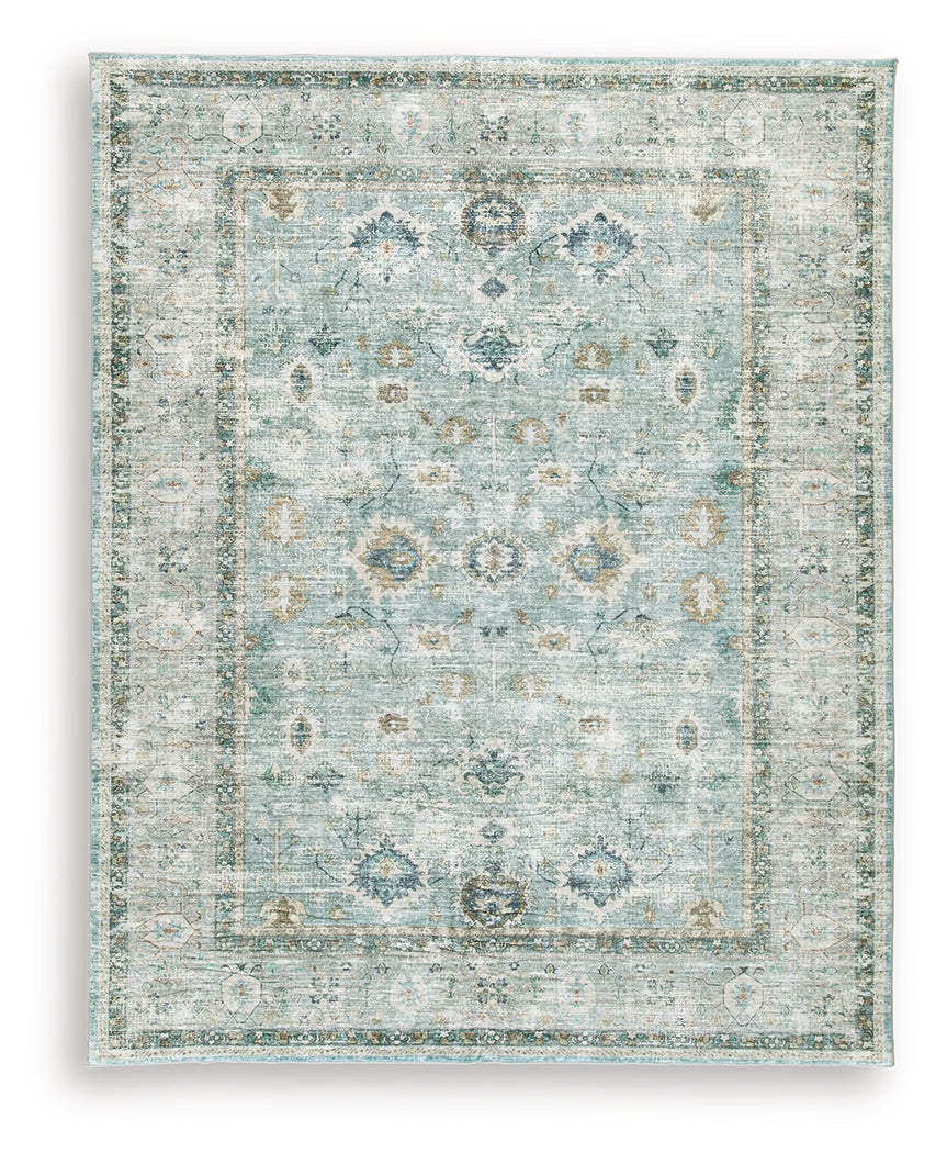 Ladstoney Teal/Beige/Ochre Memory Foam Large Rug- Viva Furn