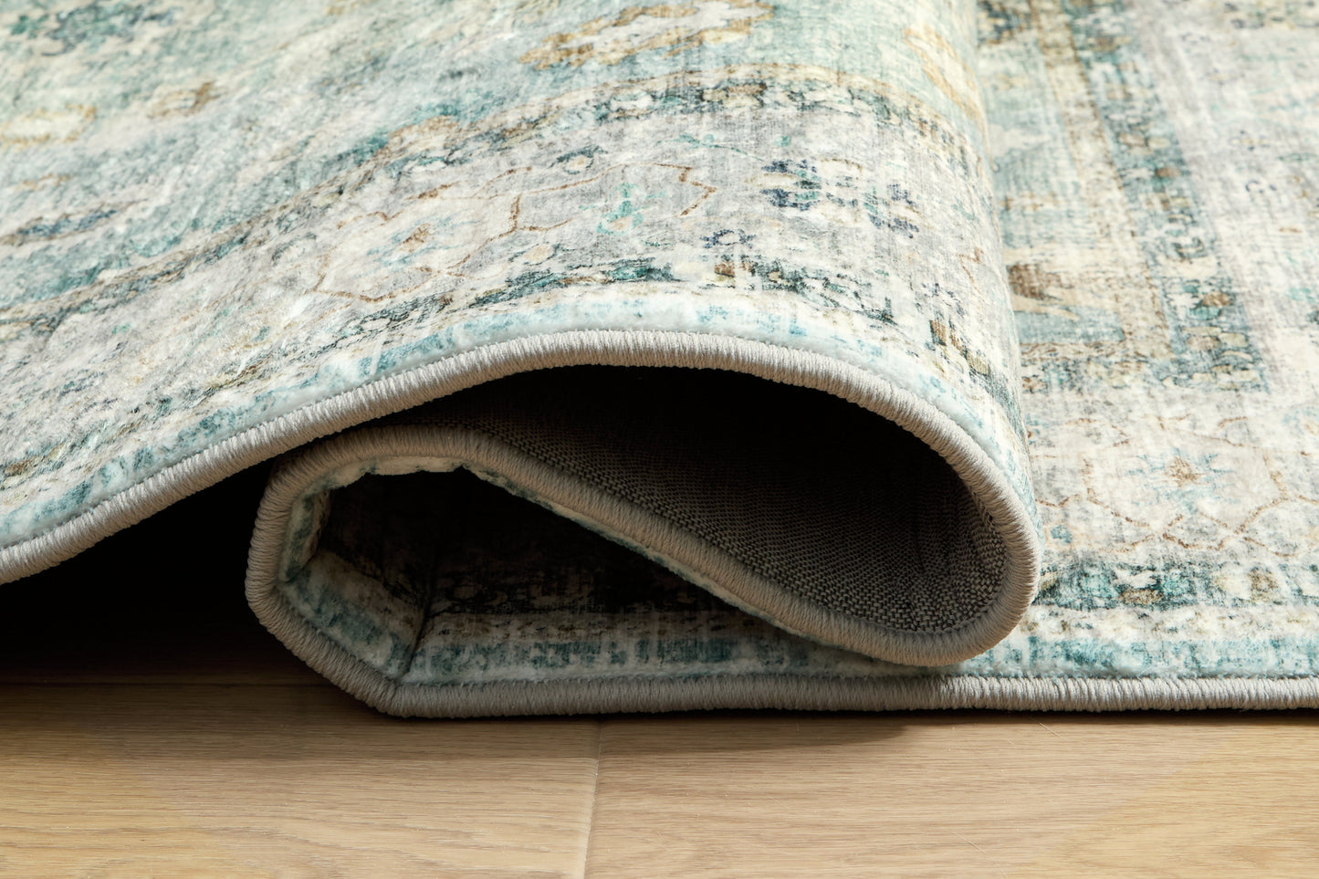 Ladstoney Teal/Beige/Ochre Memory Foam Medium Rug- Viva Furn