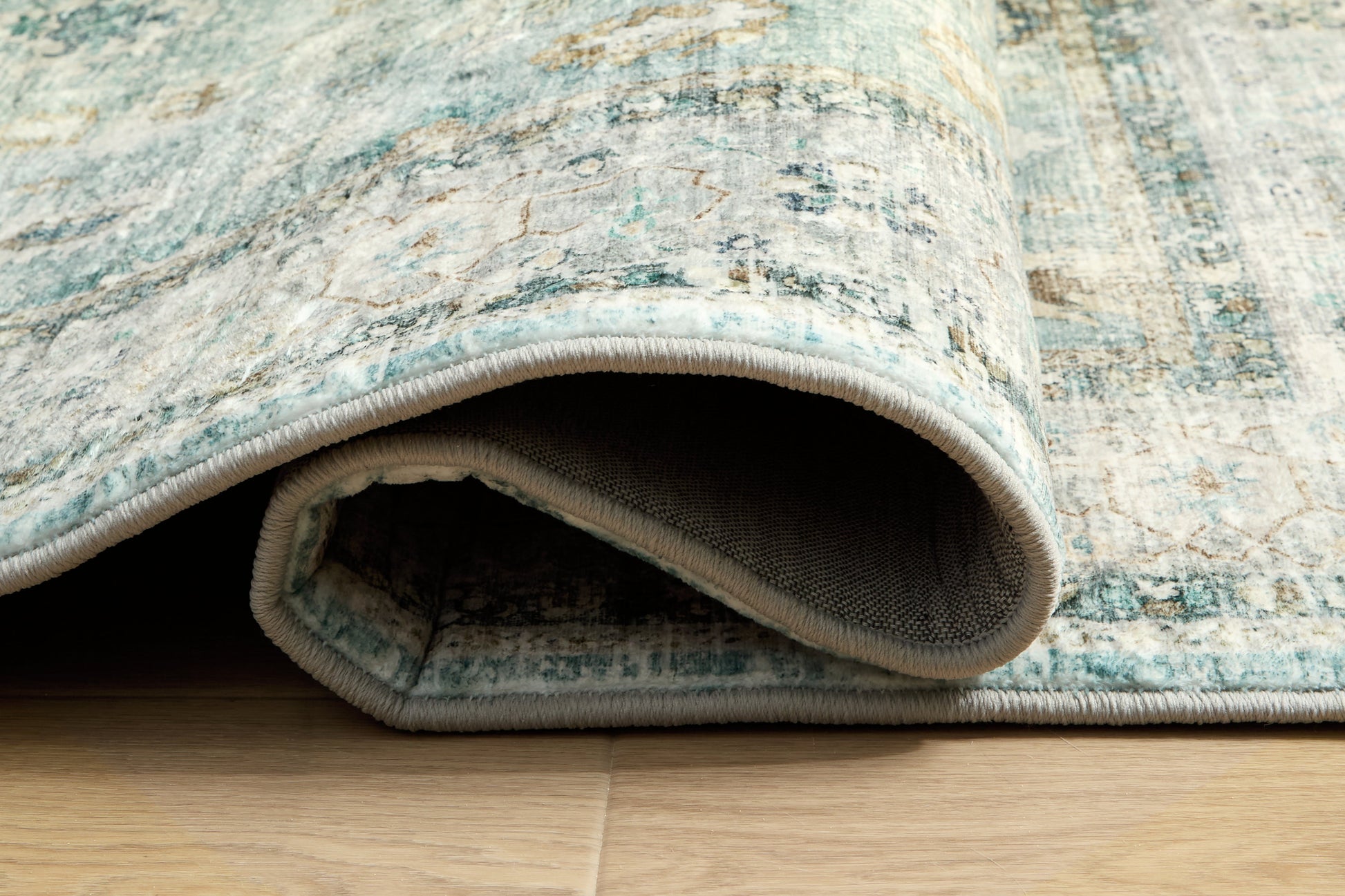 Ladstoney Teal/Beige/Ochre Memory Foam Medium Rug- Viva Furn