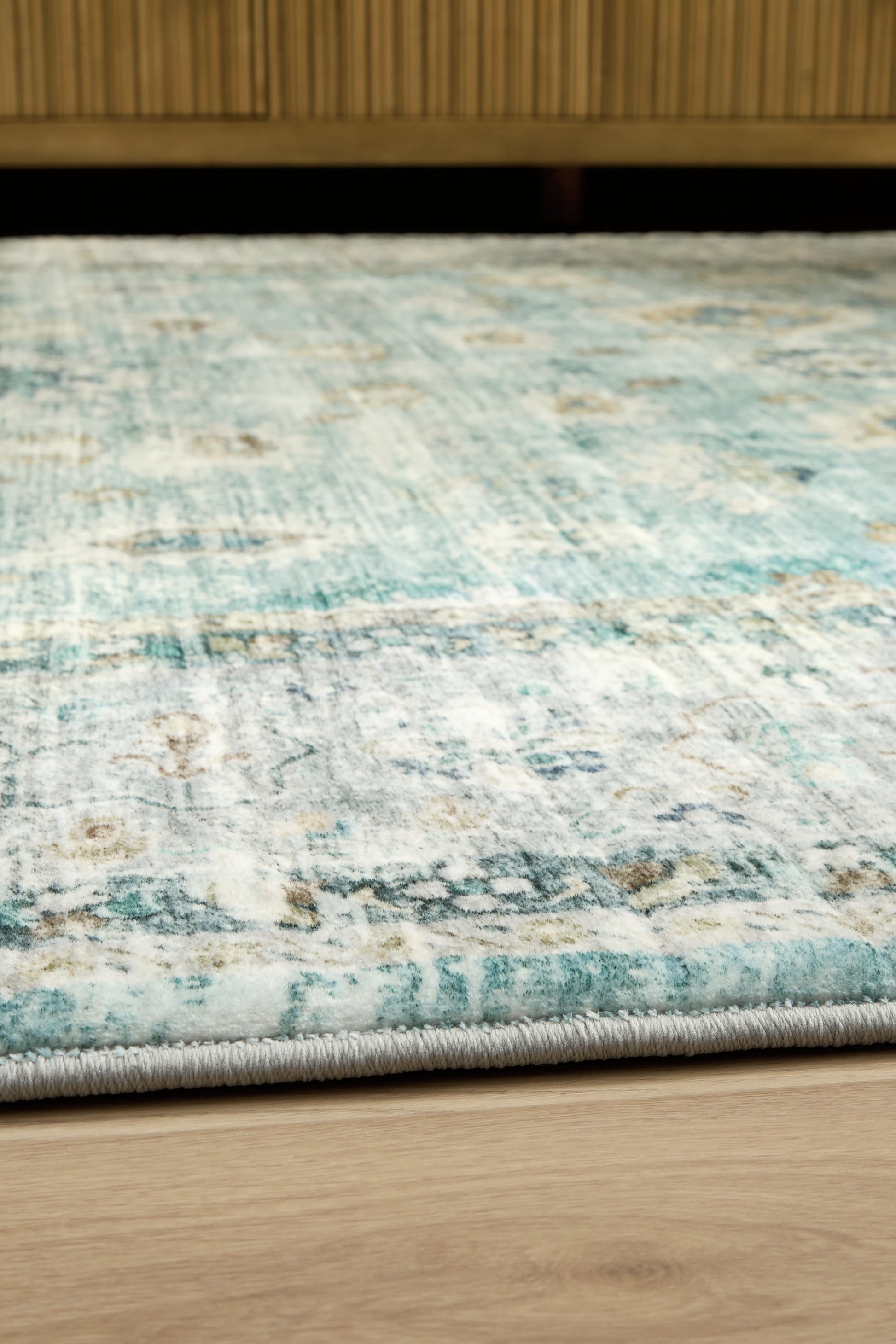 Ladstoney Teal/Beige/Ochre Memory Foam Medium Rug- Viva Furn