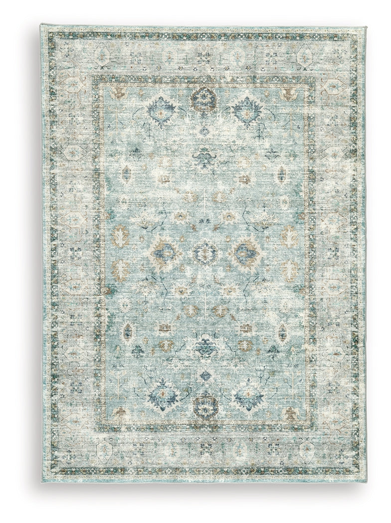 Ladstoney Teal/Beige/Ochre Memory Foam Medium Rug- Viva Furn
