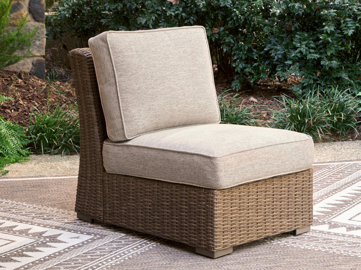 Laguna Heights Beige Outdoor Armless Chair with Cushion- Viva Furn