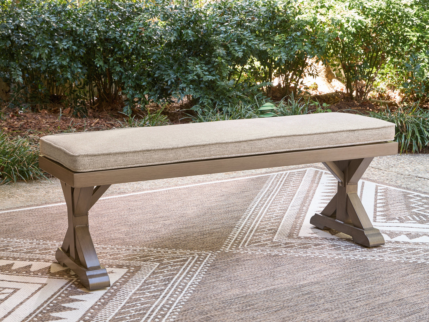 Laguna Heights Beige Outdoor Bench with Cushion- Viva Furn