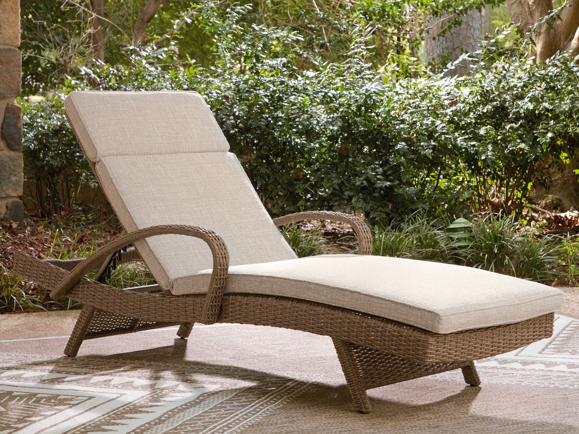 Laguna Heights Beige Outdoor Chaise Lounge with Cushion- Viva Furn